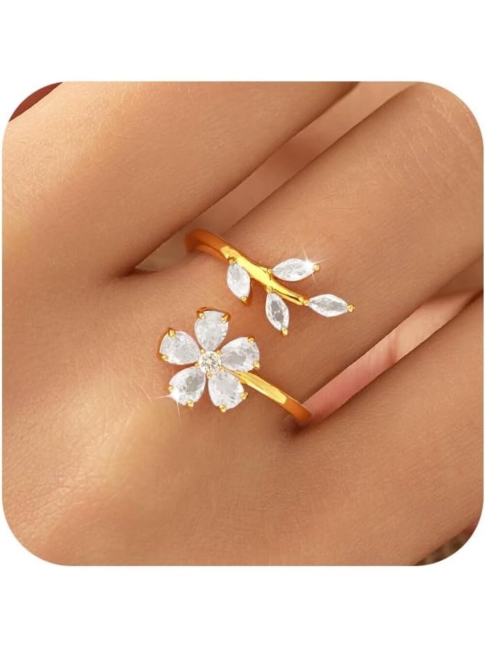 14K Gold Plated Sparkling Pink CZ Flower Ring For Women